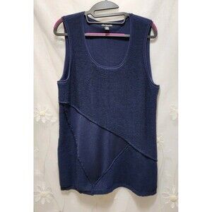 Nina Leonard Womans Navy Blue XL Tank Sweater Top Textured Knit Grandma Tunic
